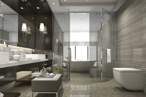 3d rendering modern and luxury bathroom and toilet