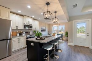Kitchen interior with wooden cabinets