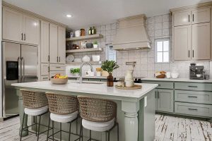 Modern kitchen interior with white and gray walls