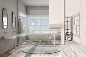 Paint roller painting interior design blueprint sketch