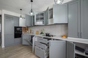 Trendy grey and white modern kitchen furniture